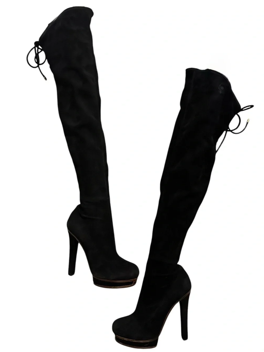 GUCCI Alonya Black Suede OTK Platform Heeled Boots